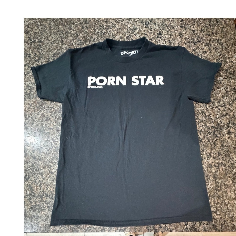 DPCTED Mens Porn Star Graphic T-Shirt Black Short Sleeve Size Medium Spencers